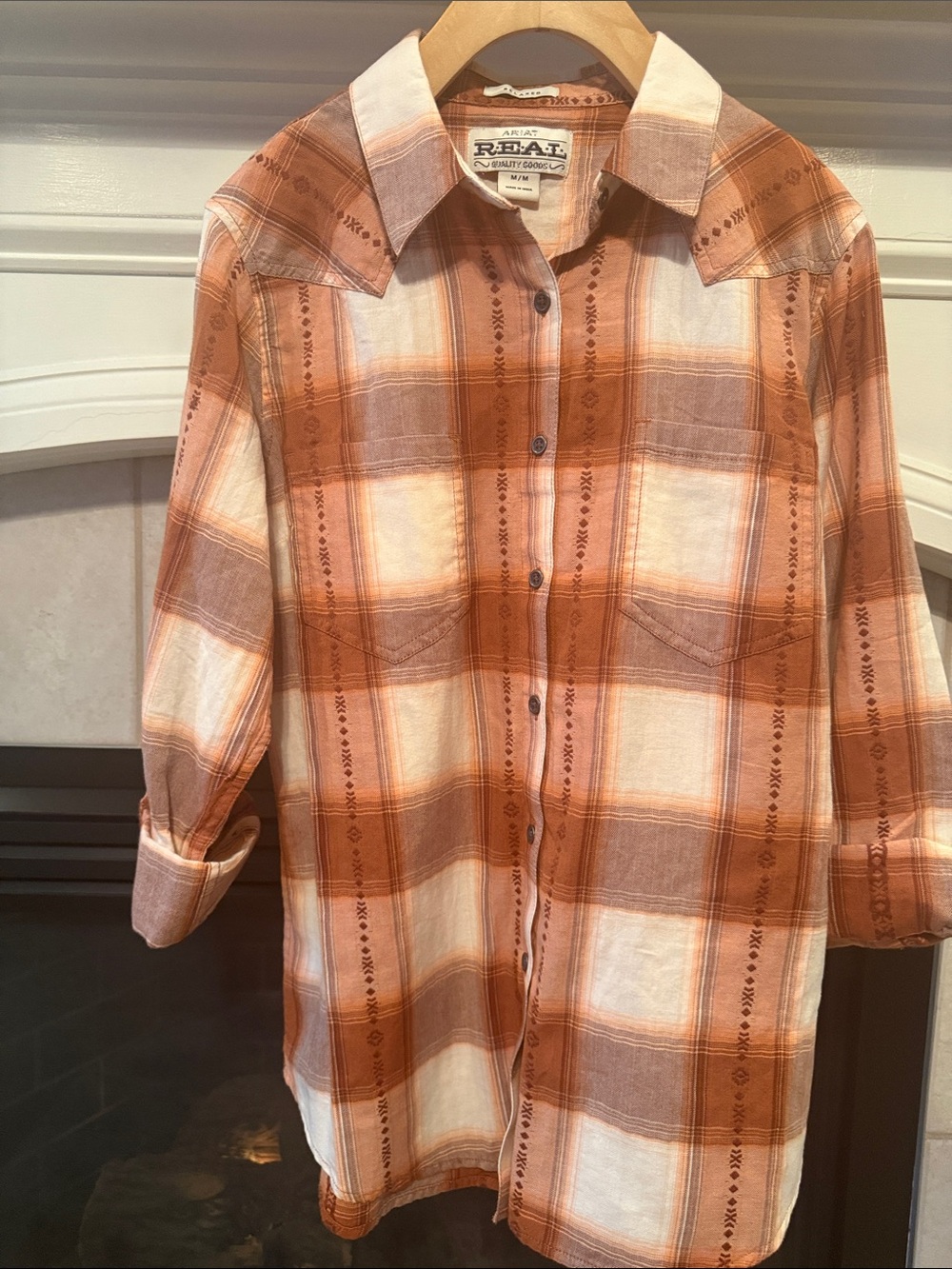 Ariat Orange and White Plaid Western Button-Down Shirt